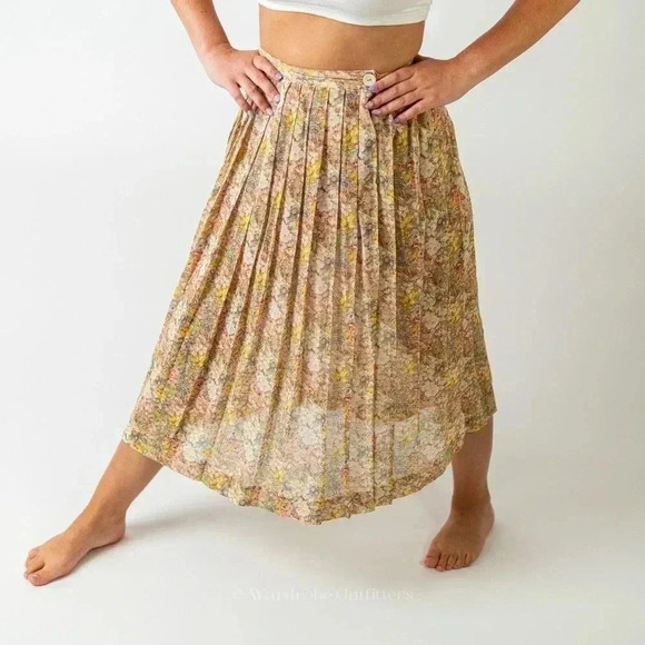 Vintage 90s Floral Maxi Pleated Summer Skirt - Picture 4 of 8